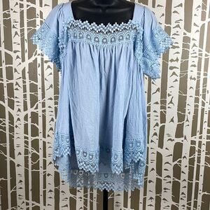 Unbranded Baby Blue Lace Trim Gauze Tie Back Top 2XL